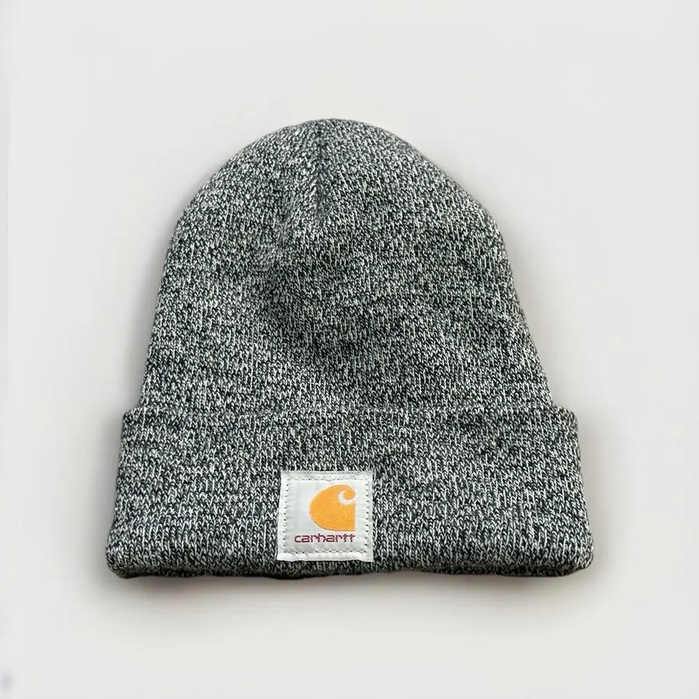 Carhartt Unisex Gray Acrylic Knit Beanie Hat One Size Winter Logo USA A18 019